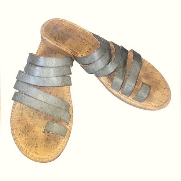 Korks Women's Shay Strappy Open Toe Cork Footbed Gray-Blue Sandals Sz 10 - Picture 4 of 7